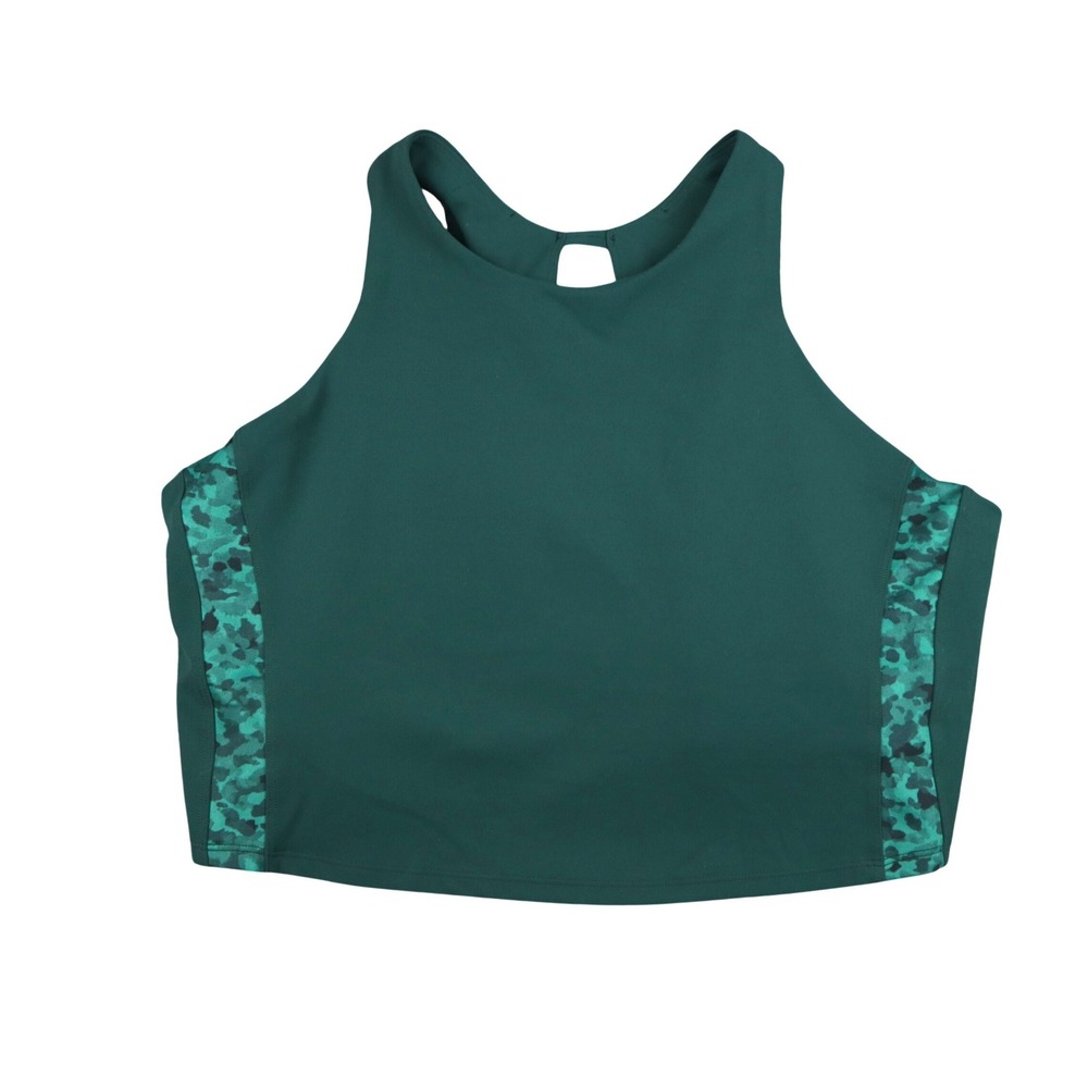 Athleta Women's 2X High Neck Conscious Crop Bra Top Forest Green Camo Keyhole